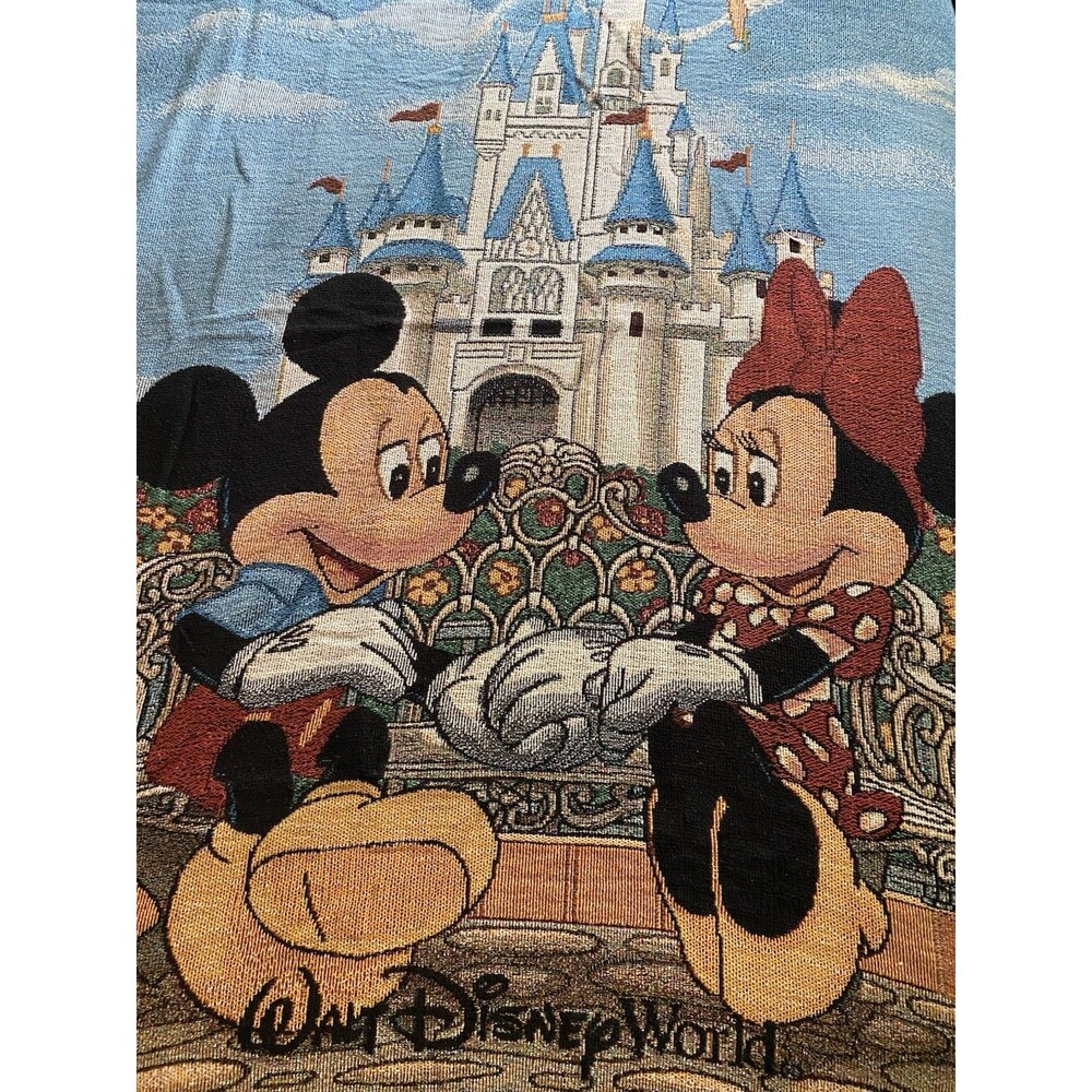 Vintage Walt Disney World Tapestry Woven Throw  Mickey Minnie Castle 50" x 60"